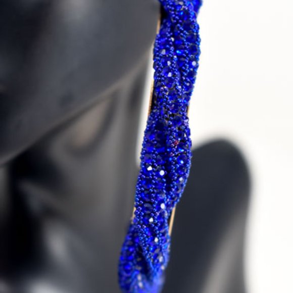3" Braid Twist Royal Blue Rhinestone Hoop Earrings - Picture 12 of 12